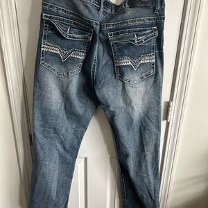 Men's Washed Blue Denim Jeans with Embroidered Back Pockets